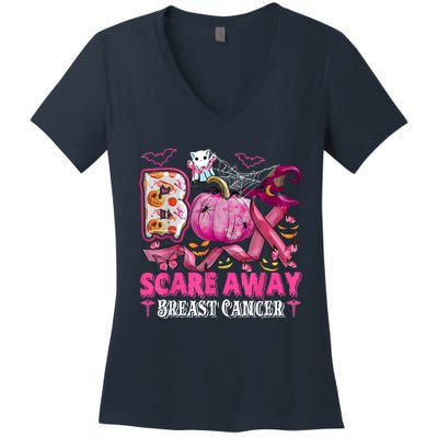 Boo Scare Away Breast Cancer Pink Ribbon Spider Halloween Women's V-Neck T-Shirt