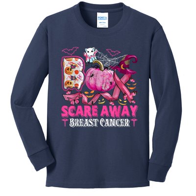 Boo Scare Away Breast Cancer Pink Ribbon Spider Halloween Kids Long Sleeve Shirt