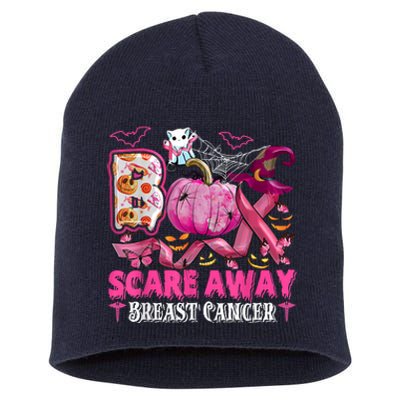 Boo Scare Away Breast Cancer Pink Ribbon Spider Halloween Short Acrylic Beanie