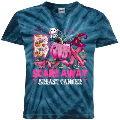 Boo Scare Away Breast Cancer Pink Ribbon Spider Halloween Kids Tie-Dye T-Shirt