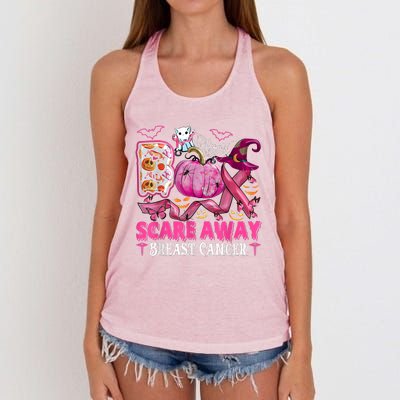 Boo Scare Away Breast Cancer Pink Ribbon Spider Halloween Women's Knotted Racerback Tank