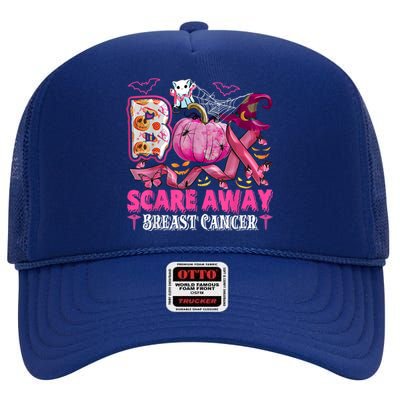 Boo Scare Away Breast Cancer Pink Ribbon Spider Halloween High Crown Mesh Back Trucker Hat