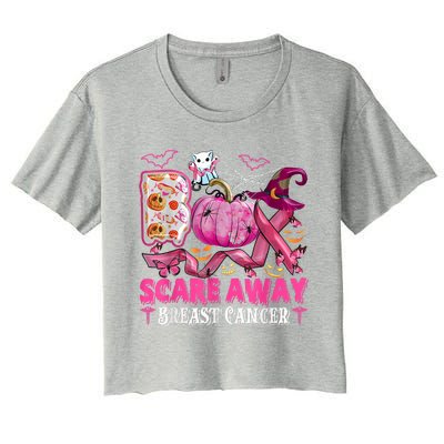 Boo Scare Away Breast Cancer Pink Ribbon Spider Halloween Women's Crop Top Tee