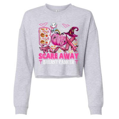 Boo Scare Away Breast Cancer Pink Ribbon Spider Halloween Cropped Pullover Crew