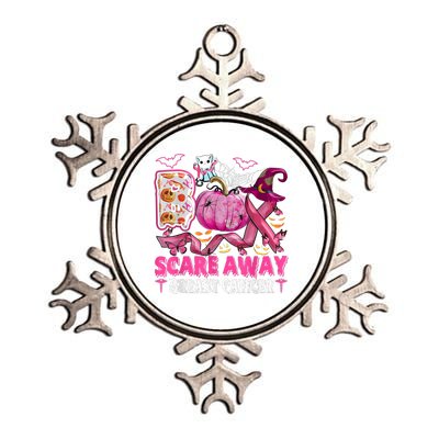 Boo Scare Away Breast Cancer Pink Ribbon Spider Halloween Metallic Star Ornament