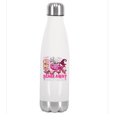 Boo Scare Away Breast Cancer Pink Ribbon Spider Halloween Stainless Steel Insulated Water Bottle