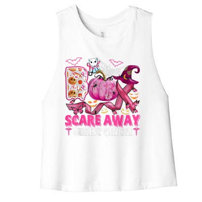 Boo Scare Away Breast Cancer Pink Ribbon Spider Halloween Women's Racerback Cropped Tank