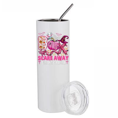 Boo Scare Away Breast Cancer Pink Ribbon Spider Halloween Stainless Steel Tumbler