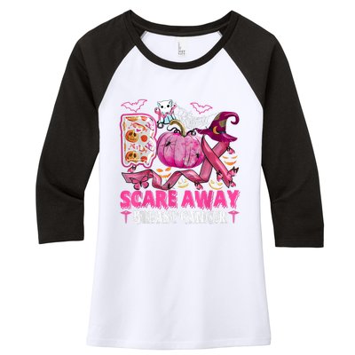 Boo Scare Away Breast Cancer Pink Ribbon Spider Halloween Women's Tri-Blend 3/4-Sleeve Raglan Shirt