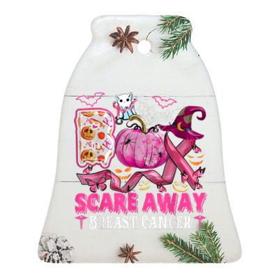 Boo Scare Away Breast Cancer Pink Ribbon Spider Halloween Ceramic Bell Ornament