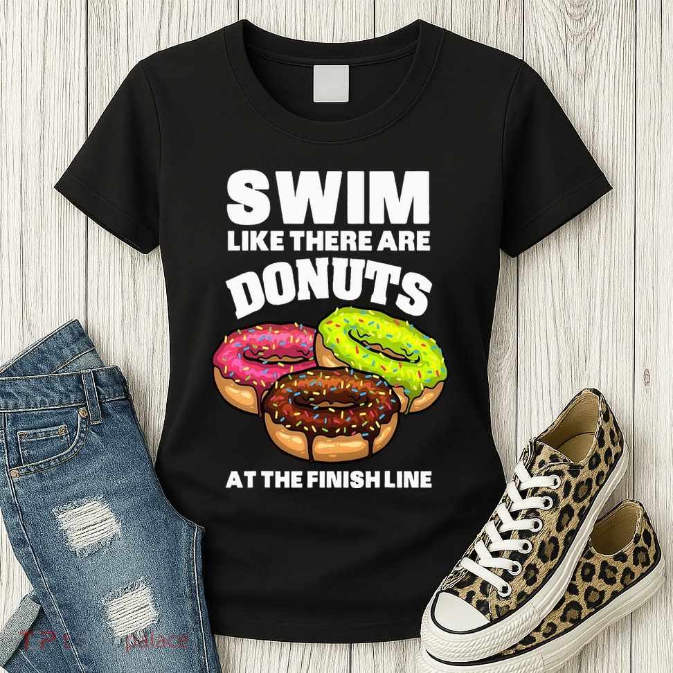 Best Swimming Art For Swimmer Donut Lover Swimming Womens T-Shirt