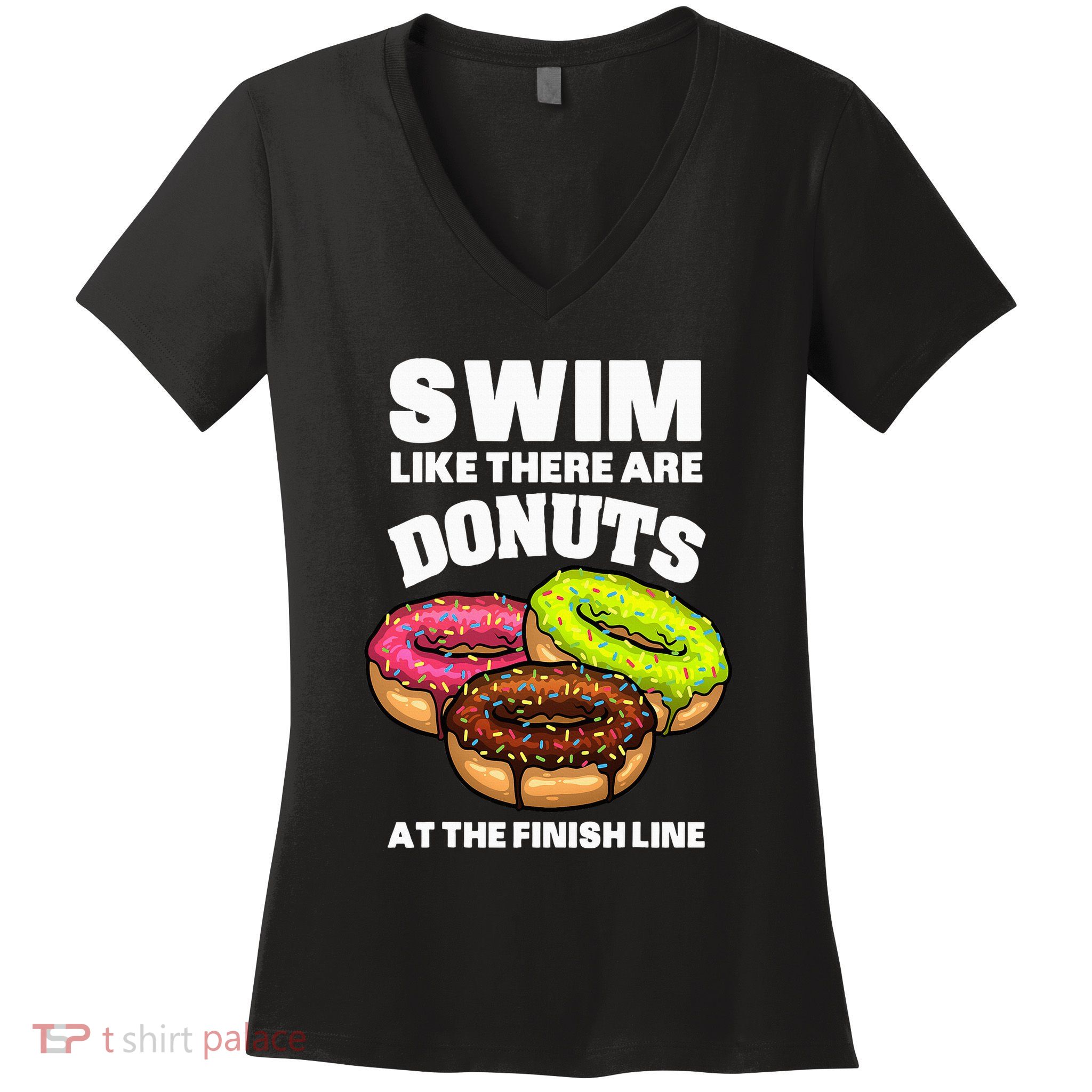 Best Swimming Art For Swimmer Donut Lover Swimming Women's V-Neck T-Shirt