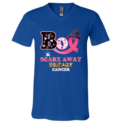 Boo Scare Away Breast Cancer Halloween Support Squad Warrior Gift V-Neck T-Shirt