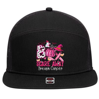 Boo Scare Away Breast Cancer Awareness Halloween 7 Panel Mesh Trucker Snapback Hat