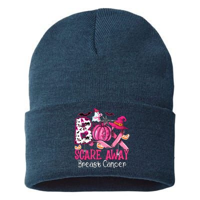 Boo Scare Away Breast Cancer Awareness Halloween Sustainable Knit Beanie