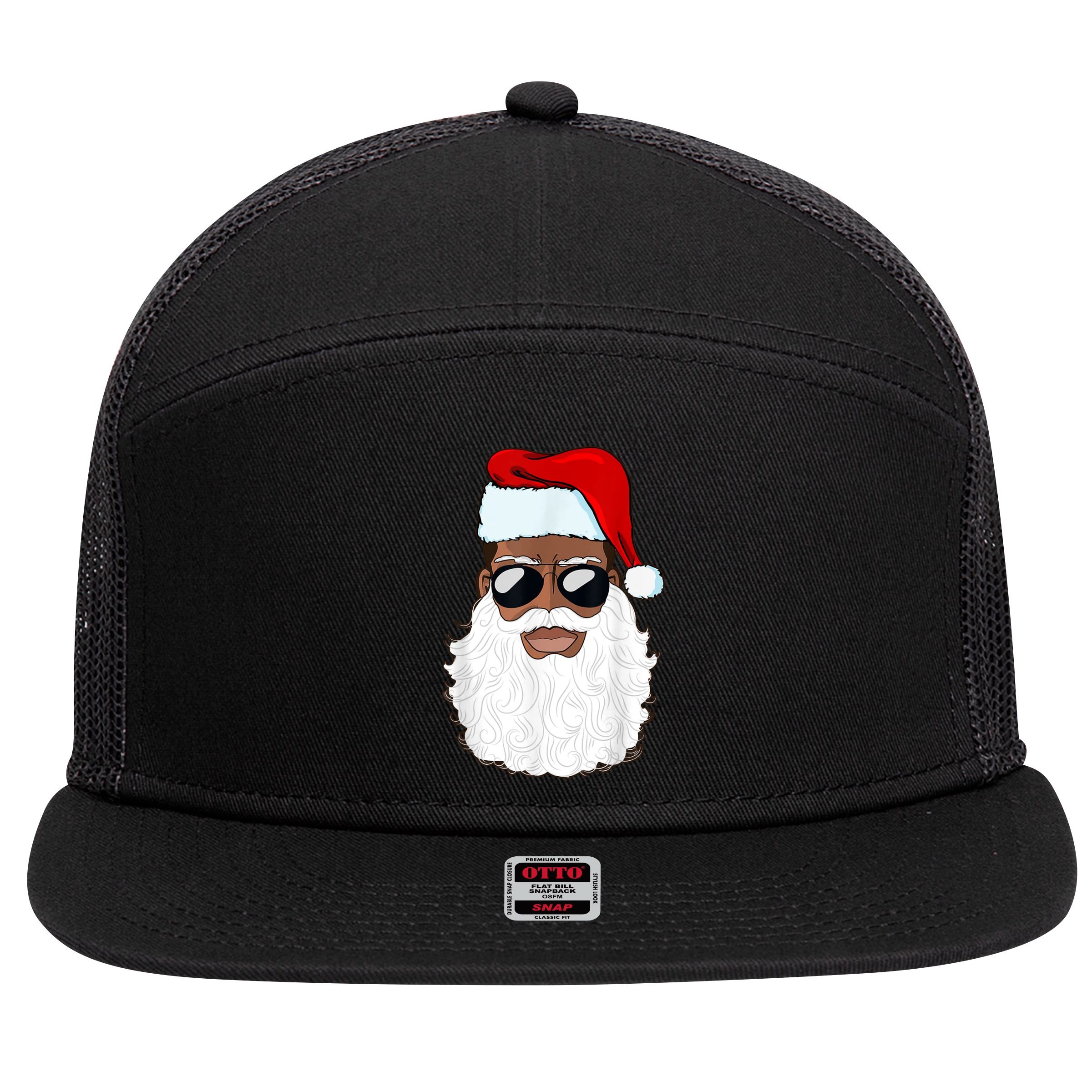 Black Santa African American 7 Panel Mesh Trucker Snapback Hat