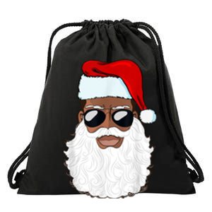 Black Santa African American Drawstring Bag