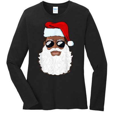 Black Santa African American Ladies Long Sleeve Shirt