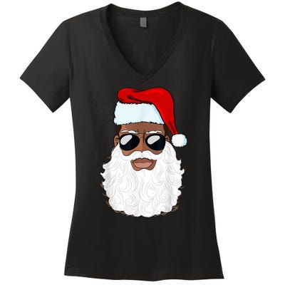 Black Santa African American Women's V-Neck T-Shirt