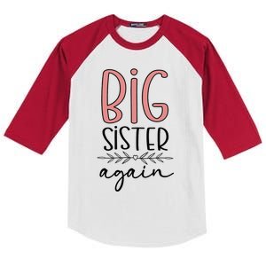 Big Sister Again Pregnancy and Birth Announcement Kids Colorblock Raglan Jersey