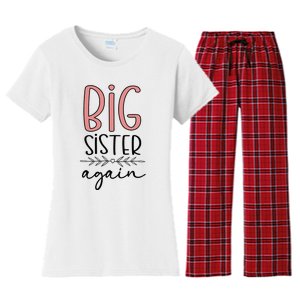 Big Sister Again Pregnancy and Birth Announcement Women's Flannel Pajama Set