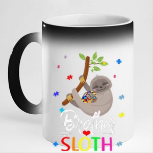 Brother Sloth Autism Awareness Love Supports 11oz Black Color Changing Mug