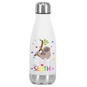 Brother Sloth Autism Awareness Love Supports Stainless Steel Insulated Water Bottle