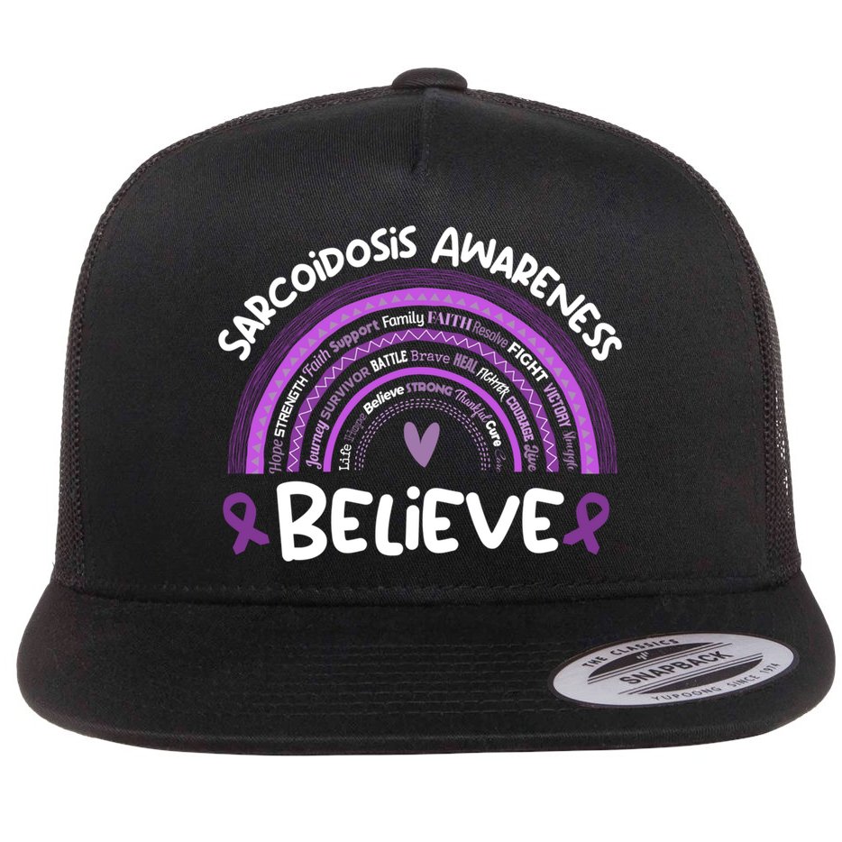 Believe Sarcoidosis Awareness Month Gift Sarcoidosis Cute Gift Flat Bill Trucker Hat