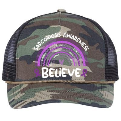 Believe Sarcoidosis Awareness Month Gift Sarcoidosis Cute Gift Retro Rope Trucker Hat Cap