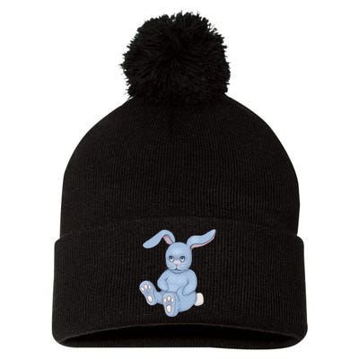 Blue Stuffed Animal Rabbit Pom Pom 12in Knit Beanie