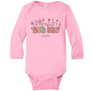 Big Sis Again Boho Floral Baby Announcement Pregnancy Reveal Baby Long Sleeve Bodysuit