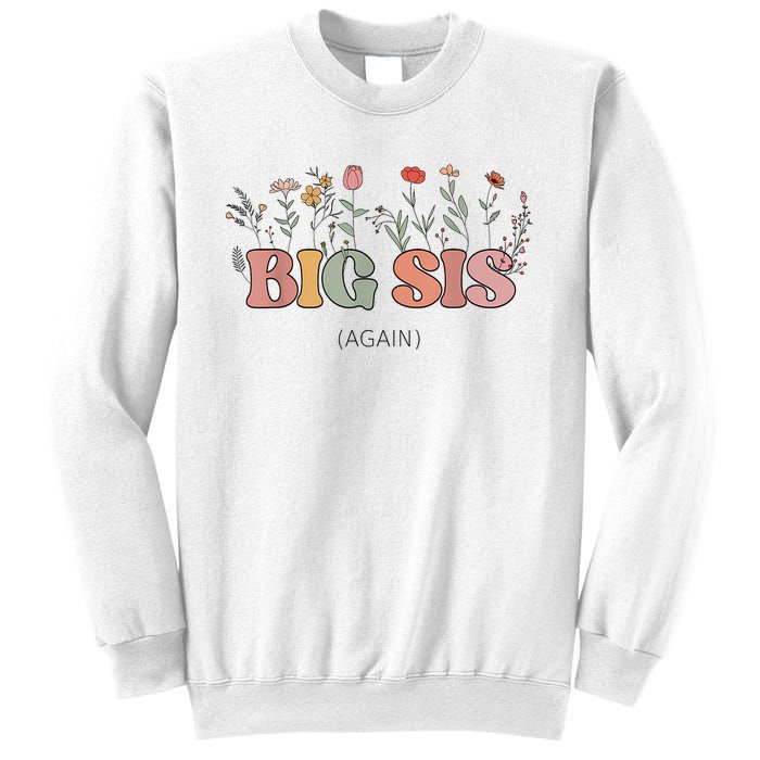 Big Sis Again Boho Floral Baby Announcement Pregnancy Reveal Sweatshirt