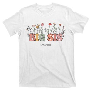 Big Sis Again Boho Floral Baby Announcement Pregnancy Reveal T-Shirt