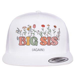 Big Sis Again Boho Floral Baby Announcement Pregnancy Reveal Flat Bill Trucker Hat