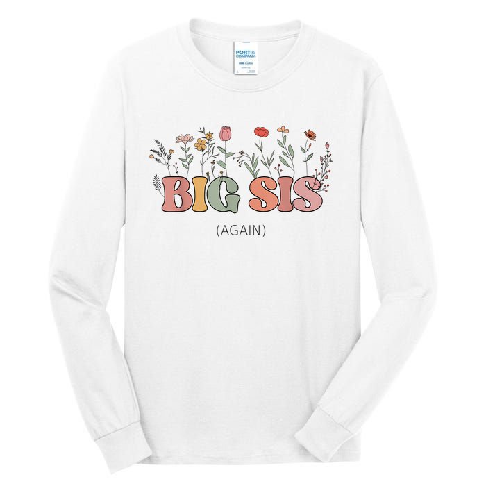 Big Sis Again Boho Floral Baby Announcement Pregnancy Reveal Tall Long Sleeve T-Shirt