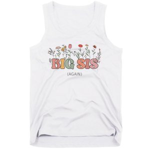 Big Sis Again Boho Floral Baby Announcement Pregnancy Reveal Tank Top