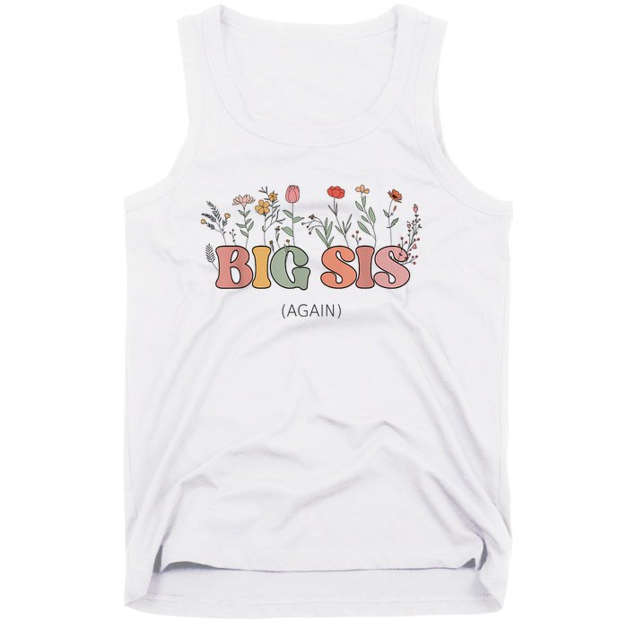 Big Sis Again Boho Floral Baby Announcement Pregnancy Reveal Tank Top