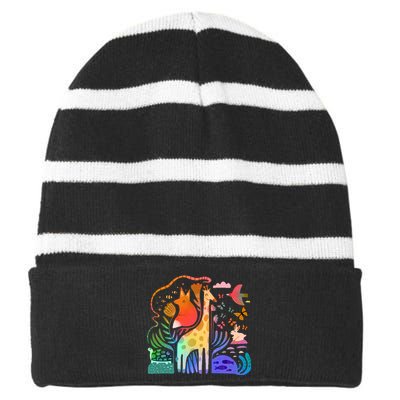 Biodiversity Science Animal Nature Striped Beanie with Solid Band