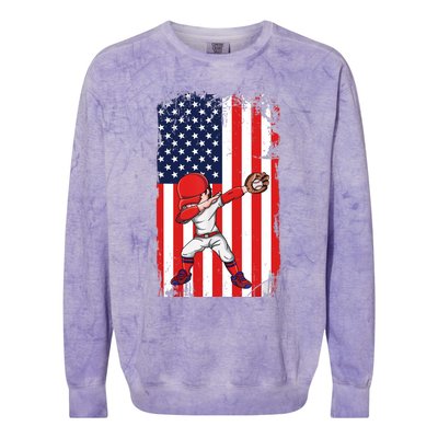 Baseballer Sports Athlete US Flag Dabbing Baseball Player Colorblast Crewneck Sweatshirt