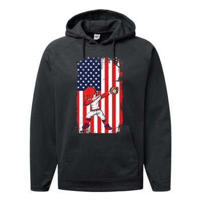 Baseballer Sports Athlete US Flag Dabbing Baseball Player Performance Fleece Hoodie