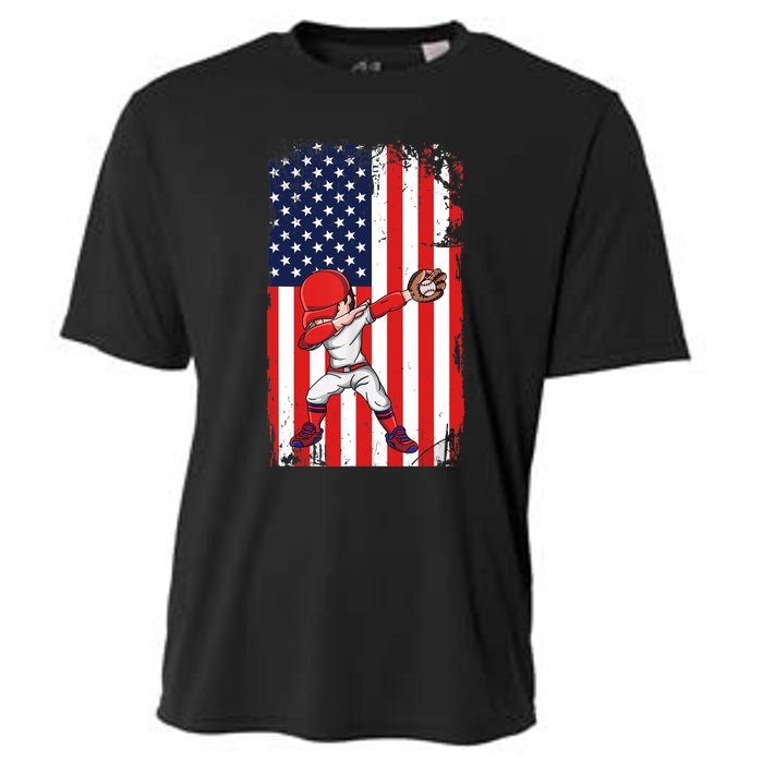 Baseballer Sports Athlete US Flag Dabbing Baseball Player Cooling Performance Crew T-Shirt