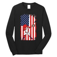 Baseballer Sports Athlete US Flag Dabbing Baseball Player Long Sleeve Shirt