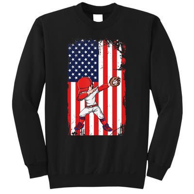 Baseballer Sports Athlete US Flag Dabbing Baseball Player Sweatshirt