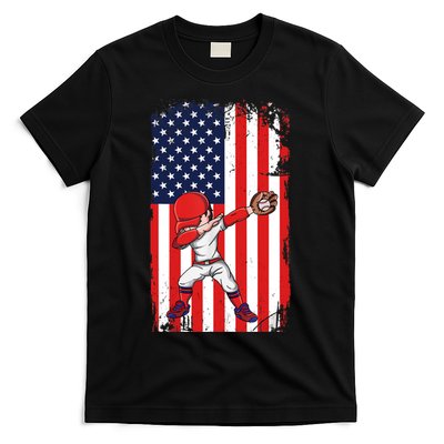 Baseballer Sports Athlete US Flag Dabbing Baseball Player T-Shirt
