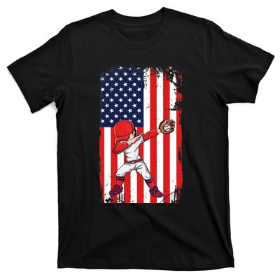 Baseballer Sports Athlete US Flag Dabbing Baseball Player T-Shirt