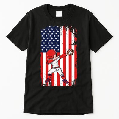 Baseballer Sports Athlete US Flag Dabbing Baseball Player Tall T-Shirt