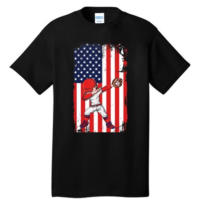 Baseballer Sports Athlete US Flag Dabbing Baseball Player Tall T-Shirt