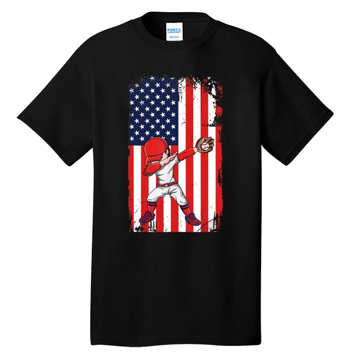 Baseballer Sports Athlete US Flag Dabbing Baseball Player Tall T-Shirt