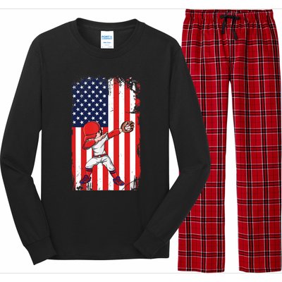 Baseballer Sports Athlete US Flag Dabbing Baseball Player Long Sleeve Pajama Set