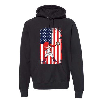 Baseballer Sports Athlete US Flag Dabbing Baseball Player Premium Hoodie